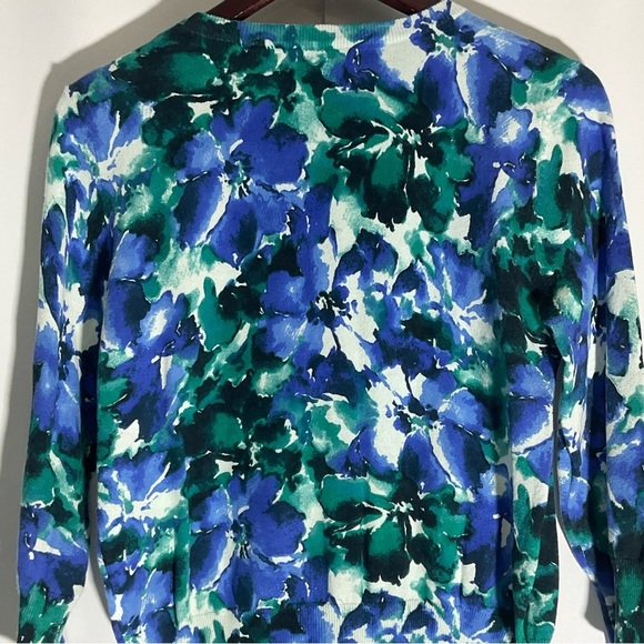 Jones New York Blue Green White 3/4 Sleeves Button Up Sweater Round Neck Size M - Picture 13 of 16